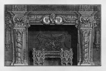 Репродукция картины "fireplace: stage three masks in the frieze between two medallions with the graces, in the interior, full wing" художника "пиранези джованни баттиста"