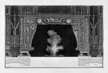 Картина "fireplace: two medals in the frieze of garlanded a figure lying on a bed" художника "пиранези джованни баттиста"