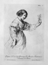 Картина "half figure of a woman holding out a flower" художника "пиранези джованни баттиста"