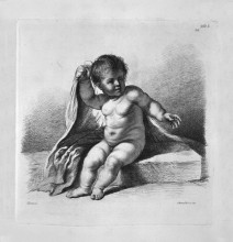 Репродукция картины "cherub sitting in the act of covering, by guercino" художника "пиранези джованни баттиста"