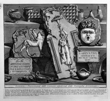 Картина "the roman antiquities, t. 2, plate xiv. inscriptions and fragments of the burial chambers of the family arrunzia (figures carved from barbault)." художника "пиранези джованни баттиста"