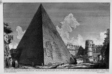 Репродукция картины "the roman antiquities, t. 3, plate xl. view of the pyramid of caius cestius." художника "пиранези джованни баттиста"
