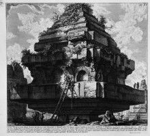 Копия картины "the roman antiquities, t. 3, plate xv. view of a large boulder, a relic of the tomb of the family? metelli on the appian way about five miles from the porta s. sebastian, in the hamlet of s. maria nuova, etc." художника "пиранези джованни баттиста"