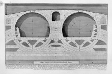 Копия картины "the roman antiquities, t. 4, plate xix. plan, elevation and details of construction of the bridge of four heads." художника "пиранези джованни баттиста"