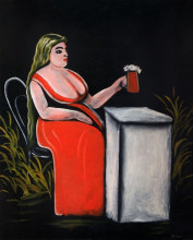 Репродукция картины "женщина с кружкой пива" художника "пиросмани нико"