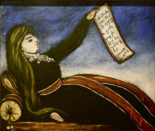 Репродукция картины "прислонившаяся к мутаке женщина" художника "пиросмани нико"