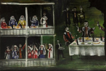 Картина "кутеж возле двухэтажного дома (уцелевшая часть картины)" художника "пиросмани нико"