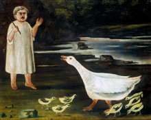 Репродукция картины "девочка и гусыня с гусятами" художника "пиросмани нико"