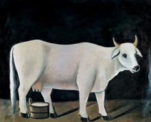 Картина "белая корова на черном фоне" художника "пиросмани нико"
