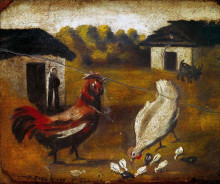 Репродукция картины "hen with chicken" художника "пиросмани нико"