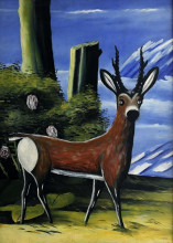 Репродукция картины "олень на фоне пейзажа" художника "пиросмани нико"