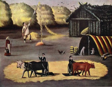 Репродукция картины "молотьба хлеба в грузинской деревне" художника "пиросмани нико"