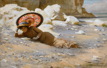 Копия картины "reading by the shore" художника "пирс чарльз спарк"