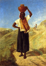 Репродукция картины "woman carrying a pitcher on her head" художника "писсарро камиль"