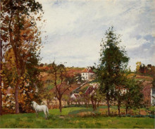 Картина "landscape with a white horse in a field, l&#39;ermitage" художника "писсарро камиль"