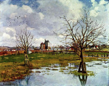 Копия картины "landscape with flooded fields" художника "писсарро камиль"