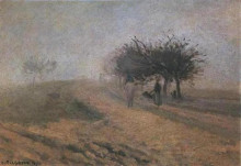 Копия картины "misty morning at creil" художника "писсарро камиль"
