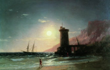 Репродукция картины "морской пейзаж при луне" художника "айвазовский иван"