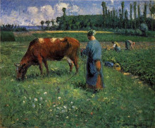 Копия картины "girl tending a cow in pasture" художника "писсарро камиль"