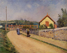 Репродукция картины "the railroad crossing at les patis" художника "писсарро камиль"