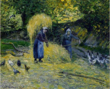 Копия картины "peasants carrying straw, montfoucault" художника "писсарро камиль"
