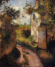 Копия картины "a peasant in the lane at hermitage, pontoise" художника "писсарро камиль"