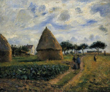 Репродукция картины "peasants and hay stacks" художника "писсарро камиль"