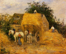 Картина "the hay wagon, montfoucault" художника "писсарро камиль"
