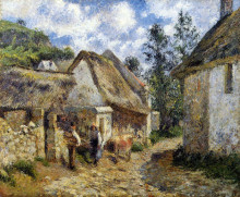 Репродукция картины "a street in auvers (thatched cottage and cow)" художника "писсарро камиль"