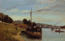 Картина "barges at le roche guyon" художника "писсарро камиль"