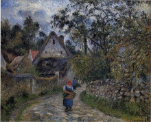 Картина "the village path - thatched cottages in valhermeil" художника "писсарро камиль"