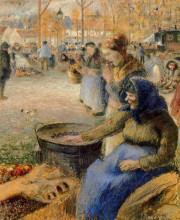 Репродукция картины "la marchande de marrons, fiore de la st. martin, pontoise" художника "писсарро камиль"