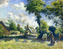 Картина "landscape at melleray, woman carrying water to horses" художника "писсарро камиль"
