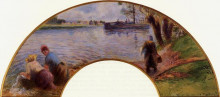 Репродукция картины "laundresses on the banks of the oise at pontoise" художника "писсарро камиль"