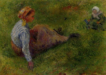 Копия картины "peasant sitting with infant" художника "писсарро камиль"