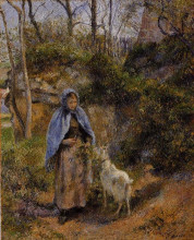 Репродукция картины "peasant woman with a goat" художника "писсарро камиль"