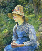 Копия картины "young peasant girl wearing a hat" художника "писсарро камиль"