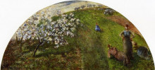 Репродукция картины "springtime, peasants in a field" художника "писсарро камиль"