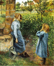 Копия картины "young woman and child at the well" художника "писсарро камиль"