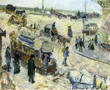 Репродукция картины "place de la republique, rouen (with tramway)" художника "писсарро камиль"