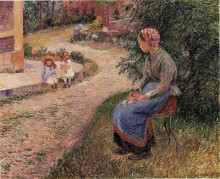 Репродукция картины "a servant seated in the garden at eragny" художника "писсарро камиль"