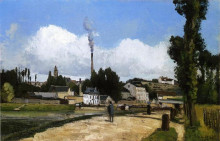 Картина "landscape with factory" художника "писсарро камиль"