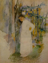 Картина "peasant woman standing next to a tree" художника "писсарро камиль"