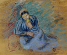 Репродукция картины "seated peasant woman crunching an apple" художника "писсарро камиль"
