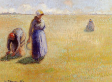 Репродукция картины "three women cutting grass" художника "писсарро камиль"