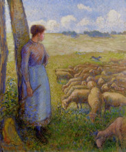 Репродукция картины "shepherdess and sheep" художника "писсарро камиль"