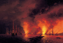 Картина " оригинальное название: синопский бой 18 ноября 1853 года (ночь после боя)" художника "айвазовский иван"