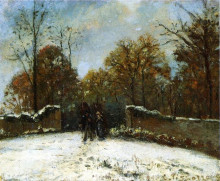 Репродукция картины "entering the forest of marly (snow effect)" художника "писсарро камиль"