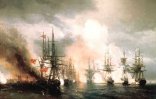 Репродукция картины "русско-турецкий морской бой при синопе 18 ноября 1853 года" художника "айвазовский иван"
