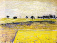 Репродукция картины "sunrise over the fields, eragny" художника "писсарро камиль"